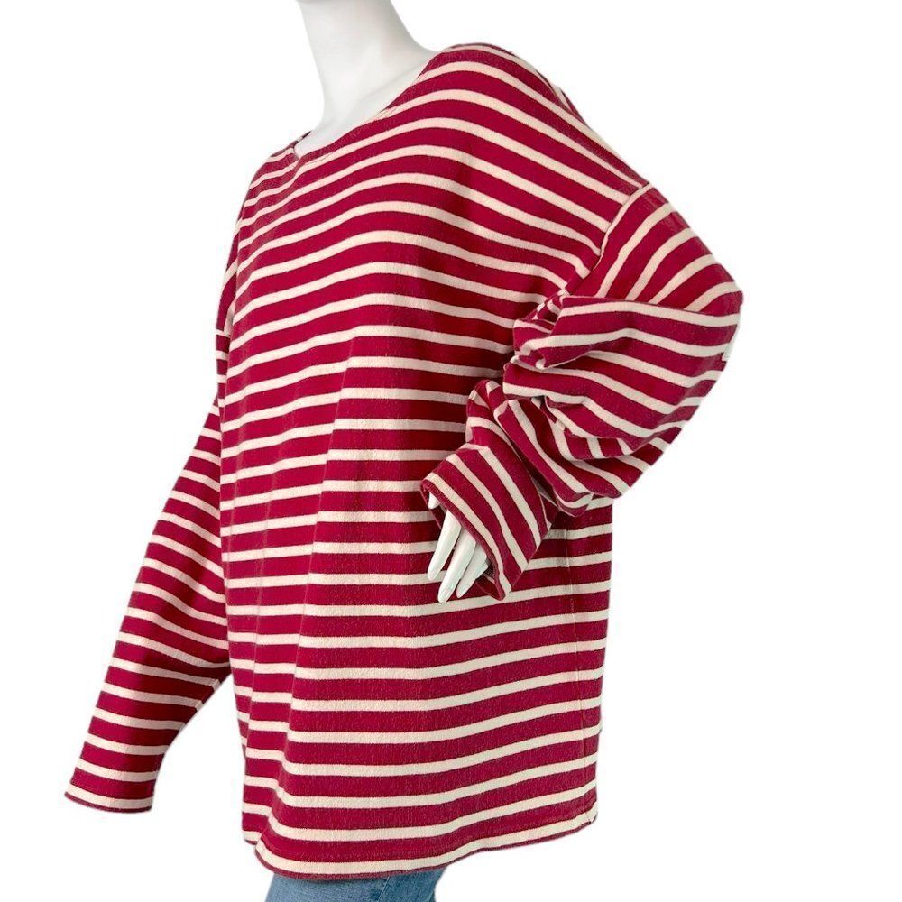 Amor Lux Breton Stripe Red & Natural Scoop Neck Thick Cotton Long Sleeve Top 3XL